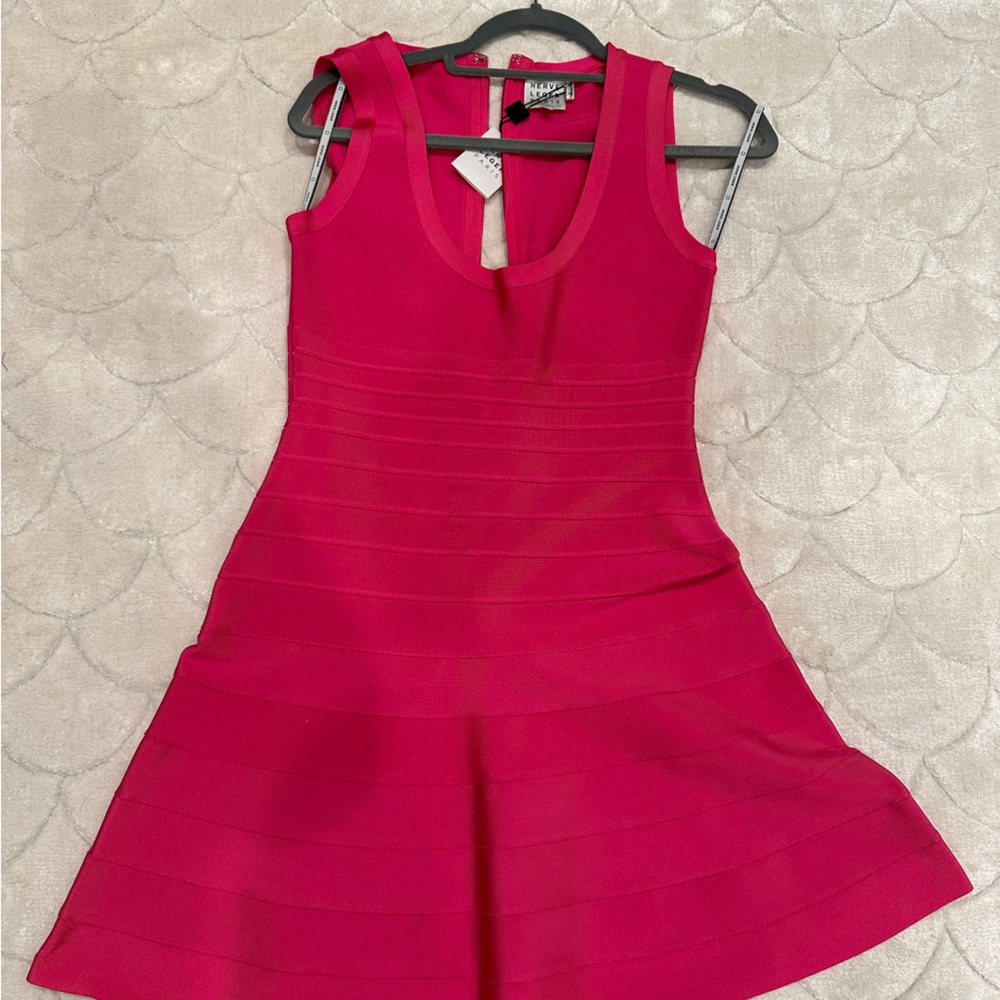 Brand New w tags Herve Leger Bandage mini A-line dress hot pink fuschia sz Large